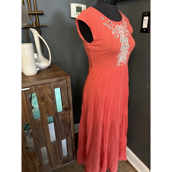 Free People Embroidered Coral Dress Cutouts Boho Gauze Skirt Cottagecore S - Picture 8 of 10